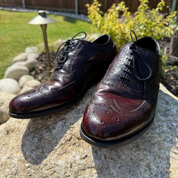 VINTAGE! Florsheim Men's Lexington Wingtip Brogue Dress Shoes Size 10.5 Burgundy - Picture 3 of 10